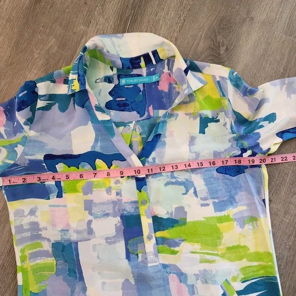 Tori Richard Silk Tunic Dress Top 2 Abstract Roll Tab Resort Lux Vacation Beach - Picture 15 of 16